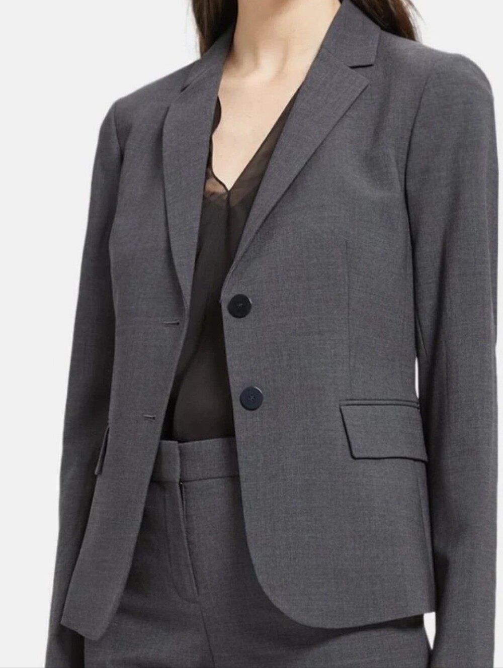 Theory Charcoal Gray Wool blend Two-button Women Blazer Tailored Corporate Chic
